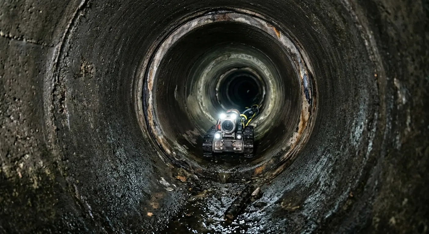Robotic sewer camera inspecting pipe interior for Sewer Line Repair in McPherson
